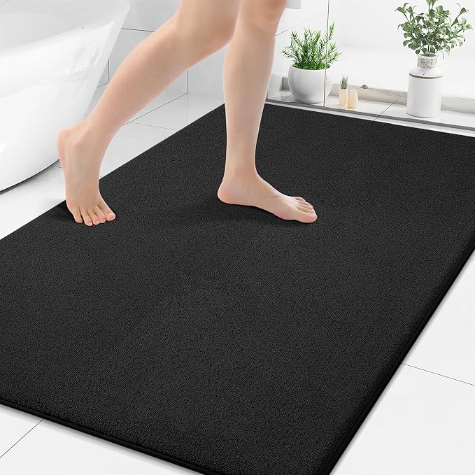 Smiry Memory Foam Bath Mat 48x32, Extra Soft Absorbent Bathroom Rugs | Black Quick Dry, Machine Washable Bath Mats for Bathroom, Shower, Tub and Home Decor Accessories