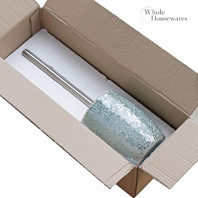WHOLE HOUSEWARES Modern Toilet Brush Set, Turquoise (1 Glass Mosaic Bathroom Accessory)