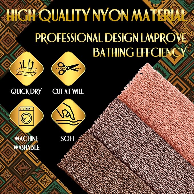 UJFQBH African Net Sponge Authentic, Exfoliating Body Scrubber for Back and Hard to Reach Areas, Gentle Daily Exfoliation for Deep Cleansing, Quick Drying Shower Essential, Rosewood 3 Pack