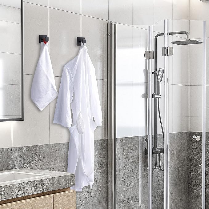 2 Pack Matte Black Bathroom Towel Hook Stainless Steel, Square Towel Robe Coat Hook Wall Mounted Toilet Kitchen Heavy Duty Door Hanger