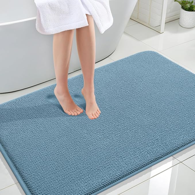 OLANLY Memory Foam Large Bathroom Rugs 47x32, Absorbent Bath Mat, Airy Blue | Soft Quick Dry Bath Rugs, Non-Slip Carpet, Machine Washable Mat for Bathroom Floor, Tub and Shower, Home Decor Accessories