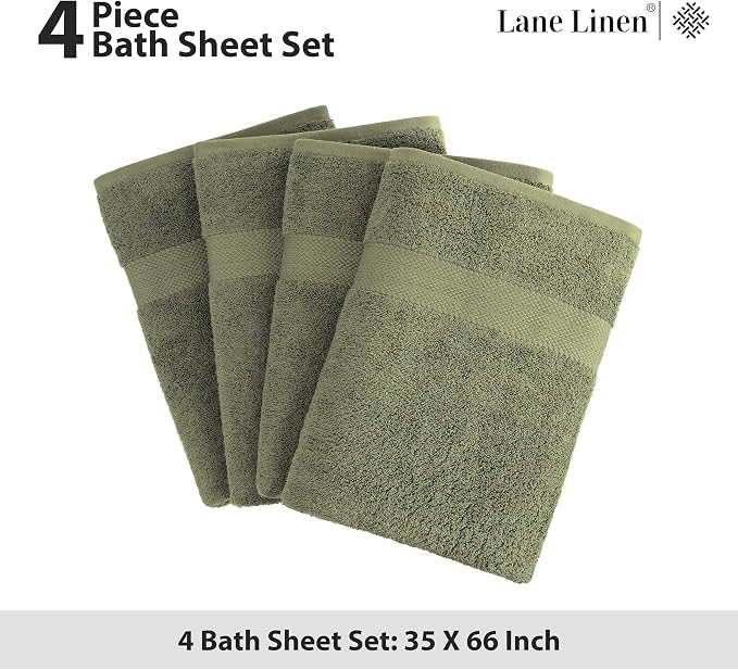 LANE LINEN Bath Sheet Set Soft Absorbent Quick Dry 100% Cotton - Oil Green | Towels Oversized Extra Large Bath - Fade-Resistant Color, Classic Terry Weave, Densely Woven, Coordinated Colors