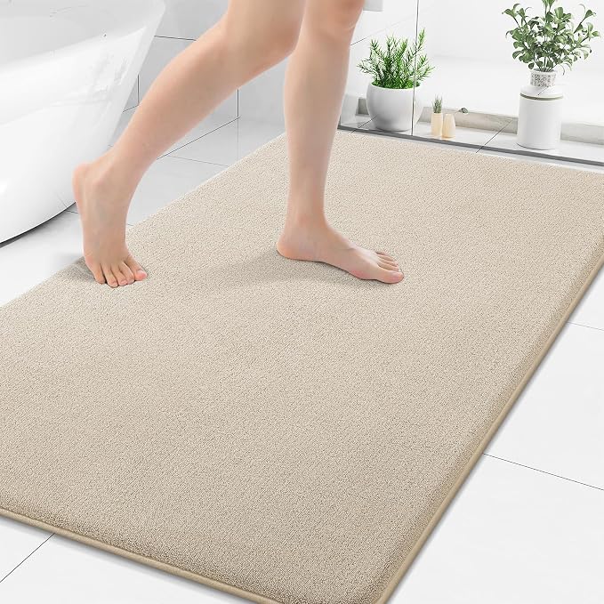 Smiry Memory Foam Bath Mat 50x30, Extra Soft Absorbent Bathroom Rugs | Beige Quick Dry, Machine Washable Bath Mats for Bathroom, Shower, Tub and Home Decor Accessories