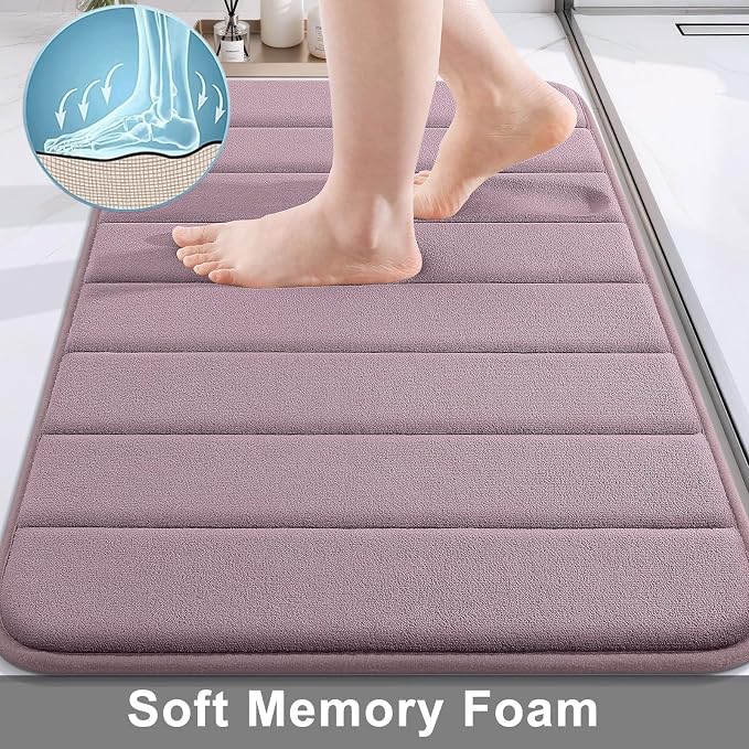 Buganda Memory Foam Bath Mat 47 x 17, Ultra Soft Absorbent Bathroom Rugs | Mauve, Machine Washable Quick Dry Bath Mats for Bathroom Floor, Shower and Tub, Home Decor Accessories