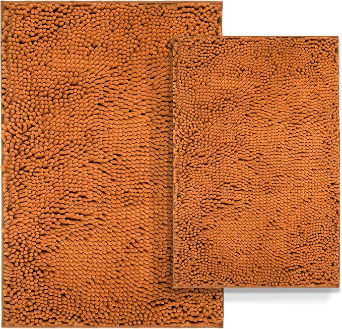 Bathroom Rugs Set 2 Piece Bath Mats Non Slip for Bathrooms, Thick Soft Chenille Rug Set, Bathtub Mats, Ultra Absorbent Bath Carpet, Shaggy Floor Mat, Champagne, 20"x32" & 16"x24"