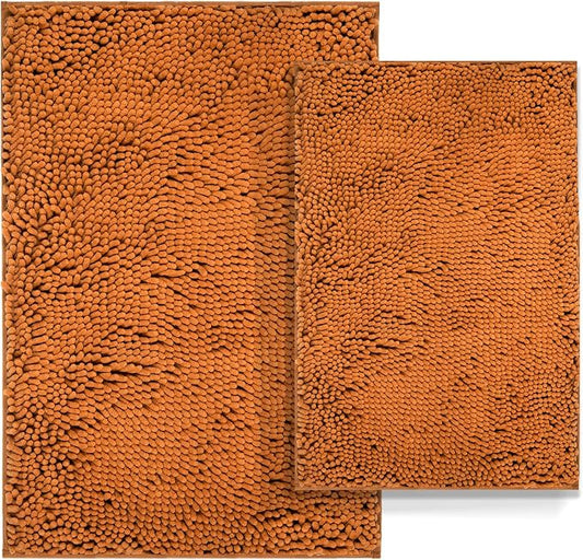 Bathroom Rugs Set 2 Piece Bath Mats Non Slip for Bathrooms, Thick Soft Chenille Rug Set, Bathtub Mats, Ultra Absorbent Bath Carpet, Shaggy Floor Mat, Champagne, 20"x32" & 16"x24"