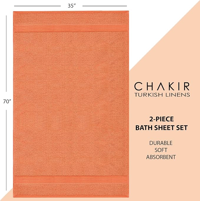 Chakir Turkish Linens, 100% Cotton Premium Quality Turkish Bath Sheets (35''x70'' Large Bath Sheet Towels - Coral) | 100% cotton bath sheets, 35x70 oversized, OEKO-TEX certified, soft plush and absorbent