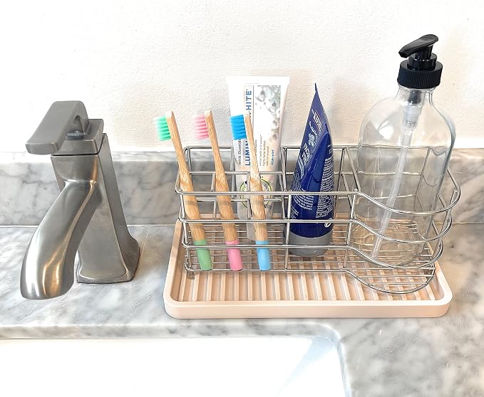 Silicone Sink and Surface Organizer Tray, Sponge Holder, Vanity Tray, Trivet, Heat Safe, Dishwasher Safe, for Bathroom and Kitchen Organization (Sand Dollar, 10"x5.25")