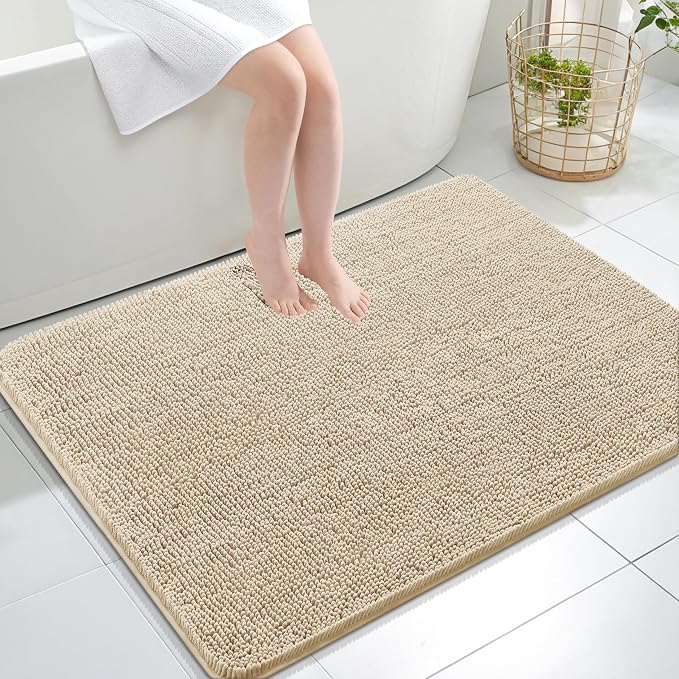 OLANLY Large Bathroom Rugs 40x32, Extra Soft Absorbent Chenille Bath Rugs | Beige, Quick-Drying Rubber Backing, Machine Washable Bath Mat for Bathroom Floor, Tub and Shower, Home Decor Accessories