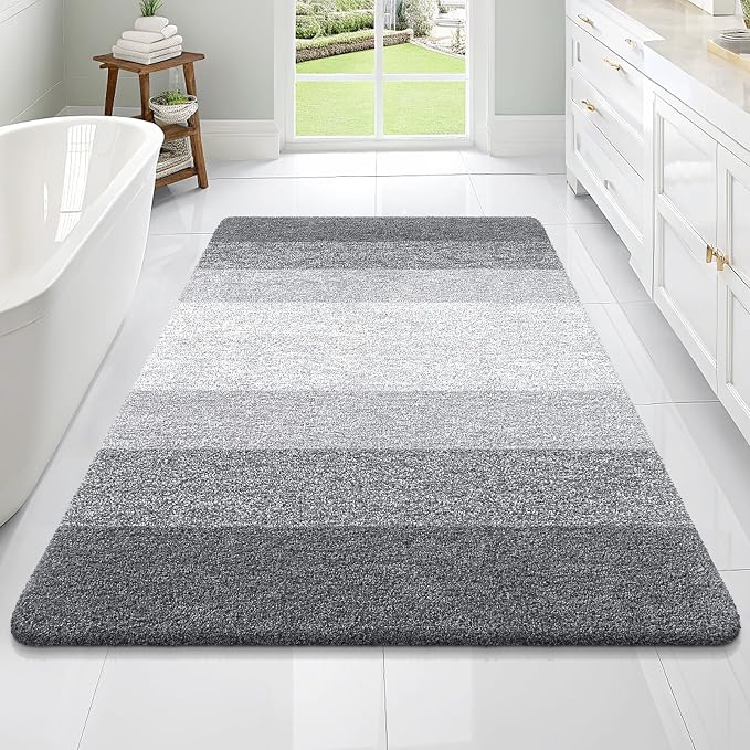 OLANLY Large Bathroom Rugs Mat 70x46, Extra Soft Absorbent Microfiber Bath Rugs, Rubber Backing, Quick Dry, Machine Washable Bath Mats for Bathroom Floor, Tub and Shower, Home Decor Accessories, Grey | Grey, Non-Slip Quick-Drying Rubber Backing, Machin...