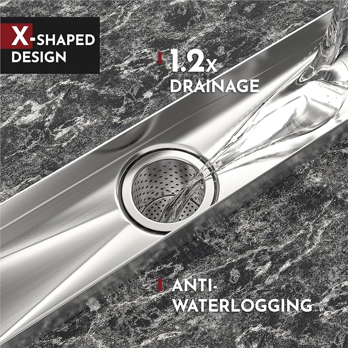 WEBANG 72 Inch Linear Shower Drain Rectangular Floor Drain with Accessories Square Hole Pattern Cover Grate Removable SUS304 Stainless Steel CUPC Certified Brushed