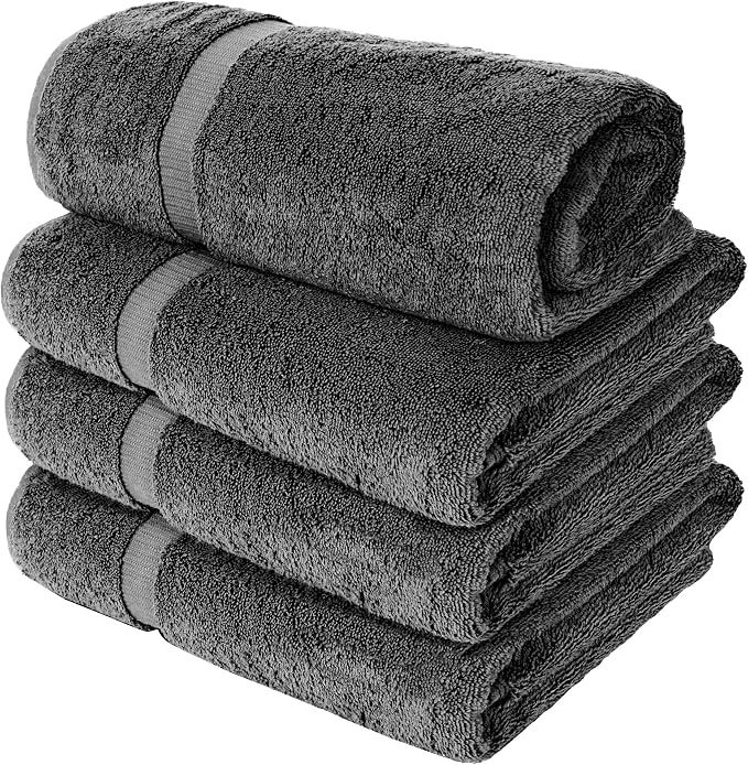 Chakir Turkish Linens 100% Cotton 4-Pack Bath Towels 30x60, Dark Gray | 100% cotton bath towels, 30x60 extra large, OEKO-TEX certified, soft plush and absorbent