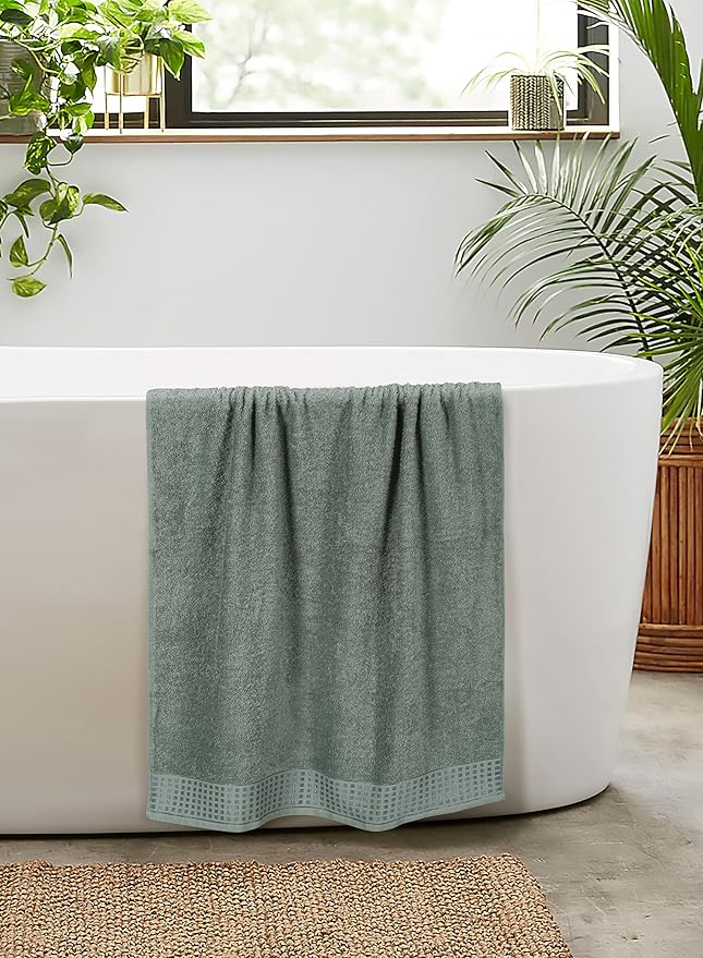 GLAMBURG 100% Cotton 2 Pack Oversized Bath Towel Set 28x55 Inches, Ultra Soft Highly Absorbant Compact Quickdry & Lightweight Large Bath Towels, Ideal for Gym Travel Camp Pool - Jade