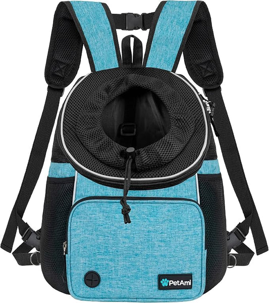 PetAmi Front Carrier Backpack for Dogs and Cats, Adjustable Ventilated Pet Chest Carrier for Hiking Camping Travel, Small Medium Dog Puppy Large Cat Carrying Bag, Max 10 lbs, Teal Blue