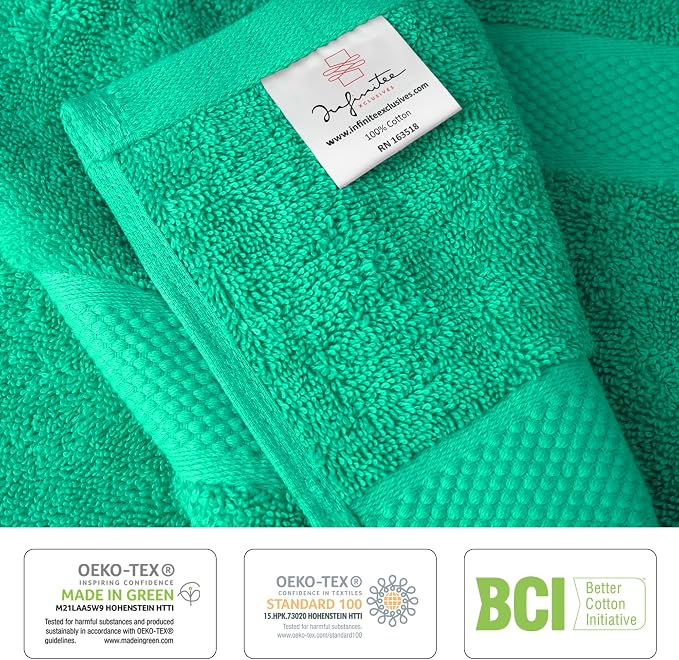Infinitee Xclusives 100% Cotton Bath Towel Set – 8 Piece Bathroom Towel Set | (2 Bath Towels, 2 Hand Towels, 4 Washcloths) – Soft & Absorbent Towels for Bathroom - Gym, Shower, Spa & Hotel Use