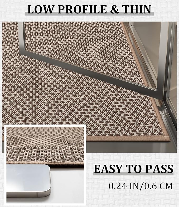 YIHOUSE Thin Bath Mat Khaki Bathroom Rugs Sets 2 Pieces, Non Slip Absorbent Mats Quick Dry, Woven Rugs Washable, Tapetes para Baño for Bathroom Toliet,Bathtub(17"x24"+17"x32")