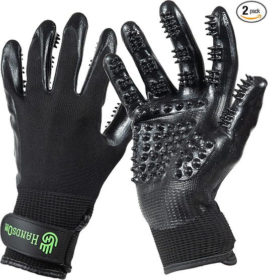 Pet Grooming Gloves - Patented #1 Ranked, Award Winning Shedding, Bathing, & Hair Remover Gloves - Gentle Brush for Cats, Dogs, and Horses (Black, Medium)