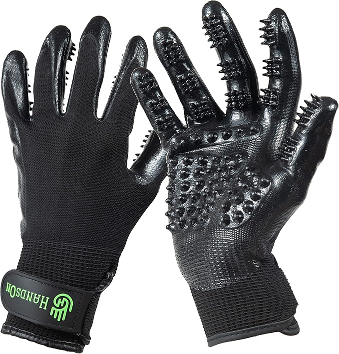 Pet Grooming Gloves - Patented #1 Ranked, Award Winning Shedding, Bathing, & Hair Remover Gloves - Gentle Brush for Cats, Dogs, and Horses (Black, Large)