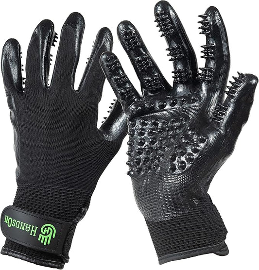 Pet Grooming Gloves - Patented #1 Ranked, Award Winning Shedding, Bathing, & Hair Remover Gloves - Gentle Brush for Cats, Dogs, and Horses (Black, Large)