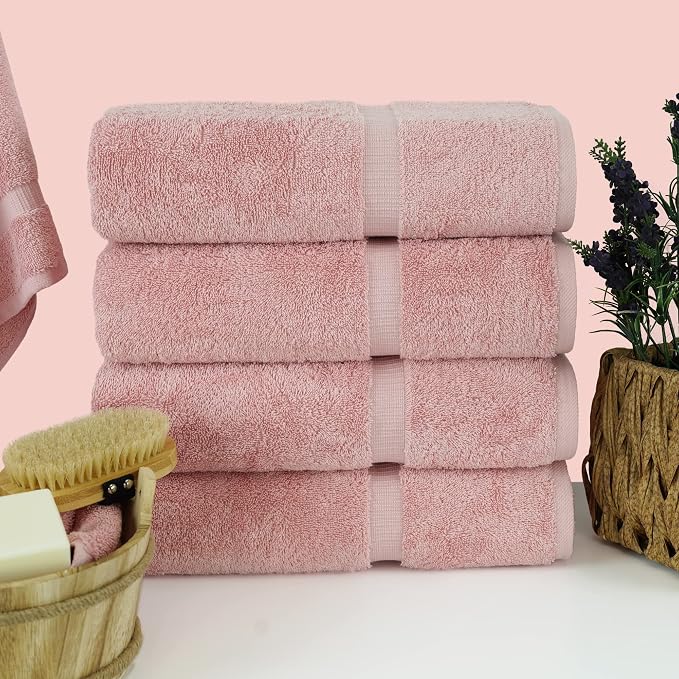 Chakir Turkish Linens 100% Cotton 4-Pack Bath Towels 27x54, Pink | 100% cotton bath towels, set of 4 at 27x54, OEKO-TEX certified, soft plush and absorbent