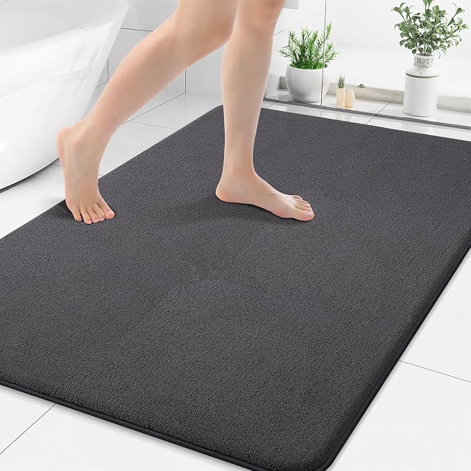 Smiry Memory Foam Bath Mat 40x30, Extra Soft Absorbent Bathroom Rugs | Dary Grey Quick Dry, Machine Washable Bath Mats for Bathroom, Shower, Tub and Home Decor Accessories
