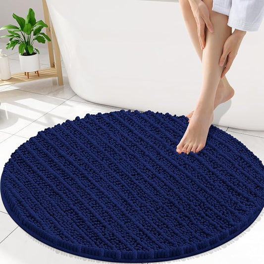 Smiry Bathroom Rugs Round 30X30, Extra Soft Rubber Backing Bath Mats | Navy Blue Machine Washable Non Slip Quick Dry Bath Mats for Bathroom Floor, Tub, Shower, Home Decor Accessories