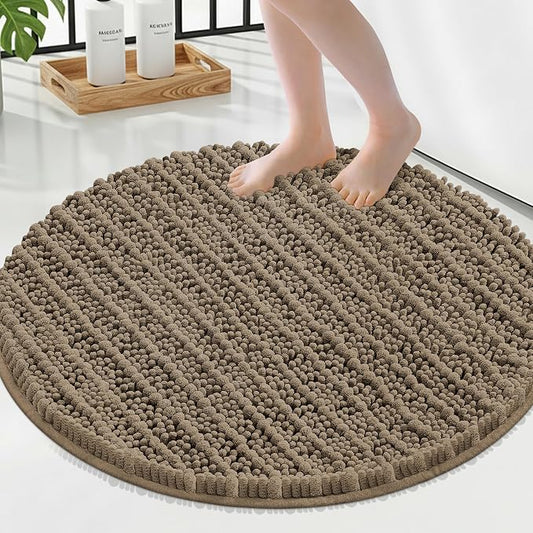 Smiry Bathroom Rugs Round 24X24, Extra Soft Rubber Backing Bath Mats | Camel Machine Washable Non Slip Quick Dry Bath Mats for Bathroom Floor, Tub, Shower, Home Decor Accessories