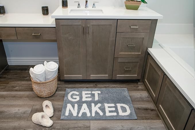 LABEND HOME Get Naked Bath Mat 20"x31.5" - Funny Bathroom Rug, Plush Microfiber Non-Slip Backing, Machine Washable Quick-Dry Bath Decor - Grey