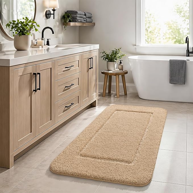 LOCHAS Bathroom Rug Set 3 Piece, Bath Rugs Sets Non Slip Backing, Beige | Washable Absorbent Microfiber Bath Mat Set, Soft Cozy Bathroom Mat for Shower Sink Toilet