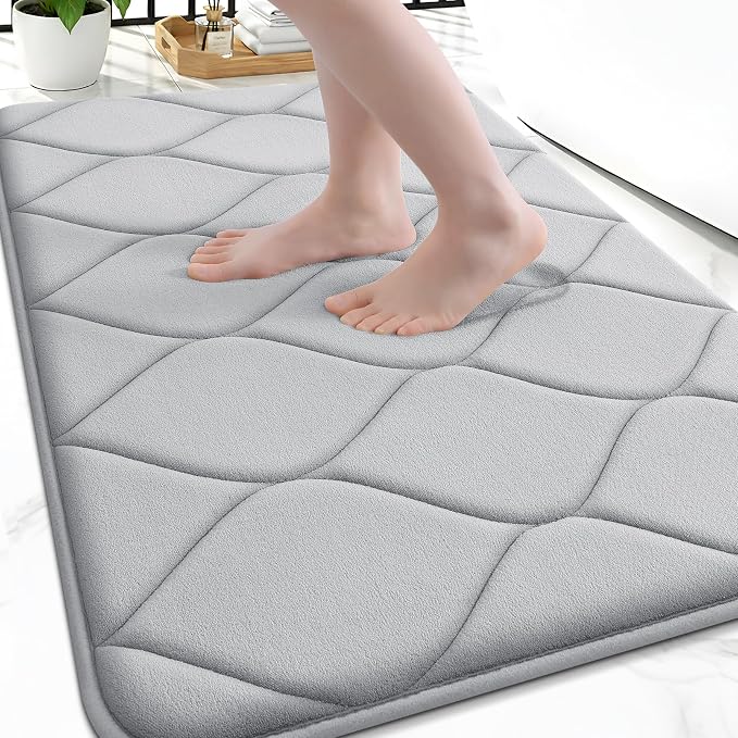 Smiry Memory Foam Bath Mat 30x20, Ultra Soft Absorbent Bathroom Rugs | Light Grey, Plush Quick Dry and Machine Washable Cushion Bath Mats for Bathroom, Shower, Tub & Home Decor