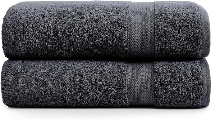 LANE LINEN Large Bath Sheets Absorbent Quick Dry 100% Cotton 2 Pack - Black | Large Bath Sheets - Classic Terry Weave, Densely Woven, Coordinated Colors, Everyday Durability, OEKO-TEX Certified