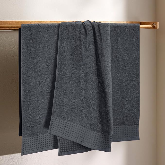 GLAMBURG Ultra Soft 4 Pack Oversized Bath Towel Set 27x54 inches, 100% Cotton Bath Towels, Highly Absorbant Compact Quickdry & Lightweight Towel, Ideal for Gym Travel Camp Pool - Charcoal Grey