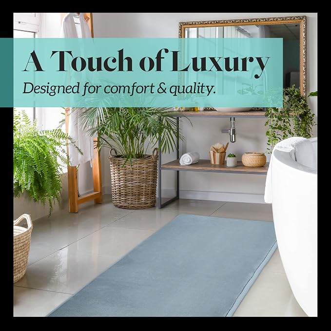 Memory Foam Bath Mat Non Slip Absorbent Super Cozy Velvet Bathroom Rug Carpet (24 inches X 48 inches, Smoke Blue)