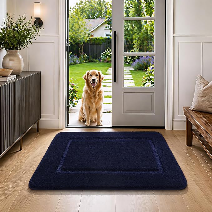 LOCHAS Bathroom Rug Set, Bath Rugs Sets 3 Piece Non Slip Backing, Navy Blue | Washable Absorbent Microfiber Bath Mat Set, Soft Cozy Bathroom Mat for Shower Sink Toilet