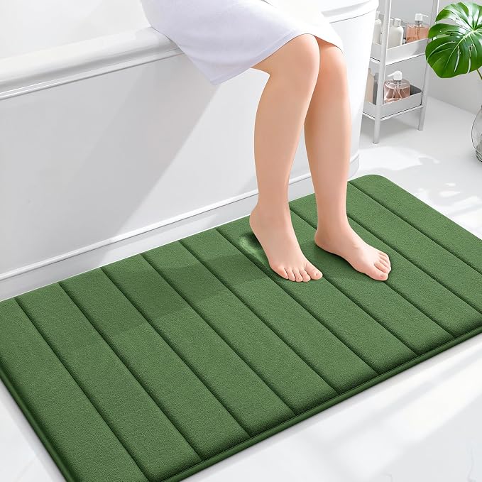 OLANLY Memory Foam Long Bathroom Rugs Runner 44x24, Super Soft Absorbent | Olive Green, Quick Dry Bath Mat, Machine Washable Shower Floor Rugs, Bathmat Carpet for Bathroom Floor, Tub and Shower