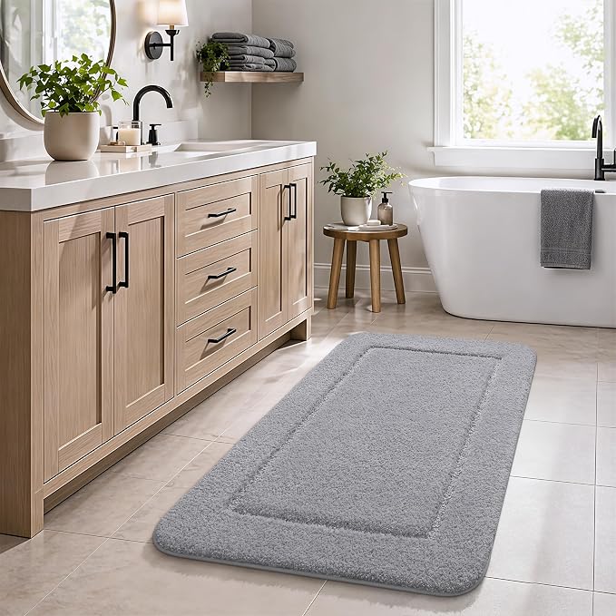 LOCHAS Bathroom Rug Set 3 Piece, Bath Rugs Sets Non Slip Backing, Grey | Washable Absorbent Microfiber Bath Mat Set, Soft Cozy Bathroom Mat for Shower Sink Toilet
