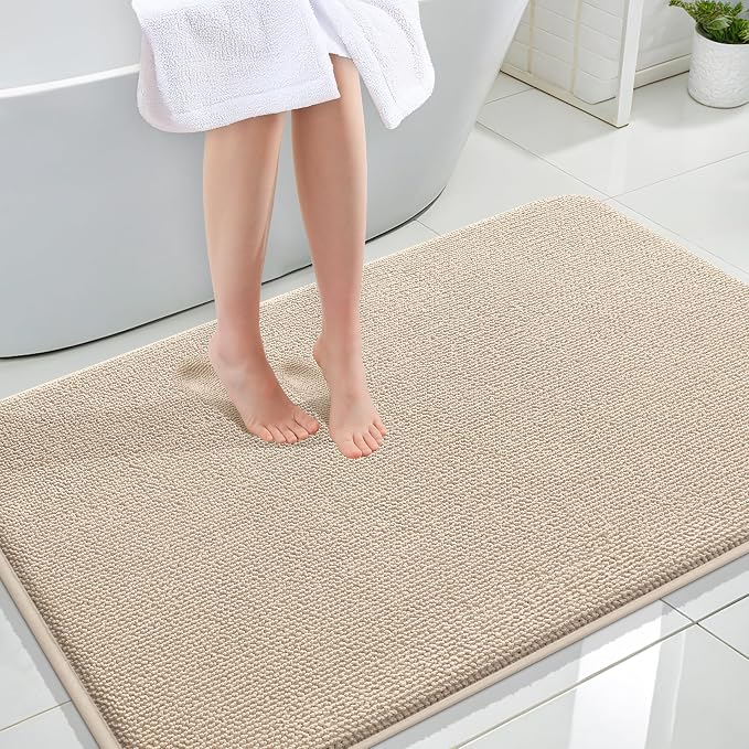 OLANLY Memory Foam Large Bathroom Rugs 44x32, Absorbent Bath Mat, Beige | Soft Quick Dry Bath Rugs, Non-Slip Carpet, Machine Washable Mat for Bathroom Floor, Tub and Shower, Home Decor Accessories
