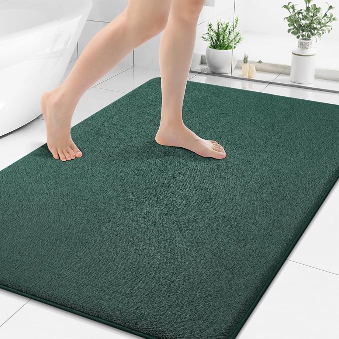 Smiry Memory Foam Bath Mat 44x32, Extra Soft Absorbent Bathroom Rugs | Green Quick Dry, Machine Washable Bath Mats for Bathroom, Shower, Tub and Home Decor Accessories