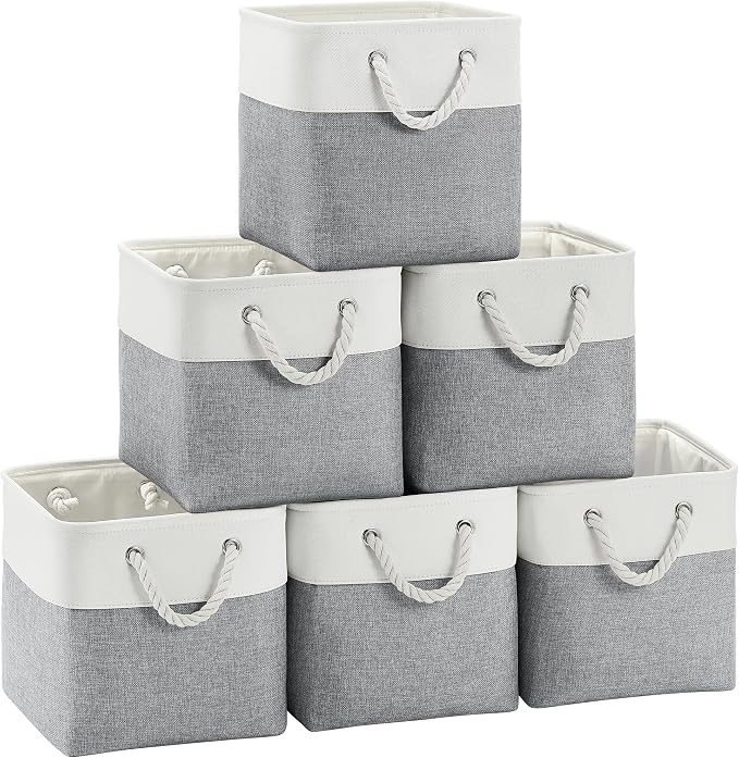 FinishingBo Fabric Cubes Storage Basket, 6 Pack 11x11 in with Handles Cube Storage Bins, for Shelves, Home, Office Organizers