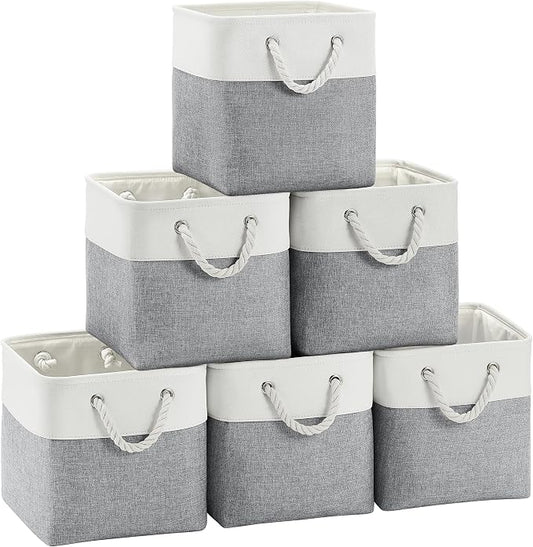FinishingBo Fabric Cubes Storage Basket, 6 Pack 11x11 in with Handles Cube Storage Bins, for Shelves, Home, Office Organizers