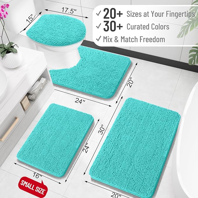 OLANLY Bathroom Runner Rugs 40x24, Extra Soft Absorbent Chenille Bath Rugs | Teal, Quick-Drying Rubber Backing, Machine Washable Long Bath Mat for Bathroom Floor, Tub and Shower, Home Decor Accessories