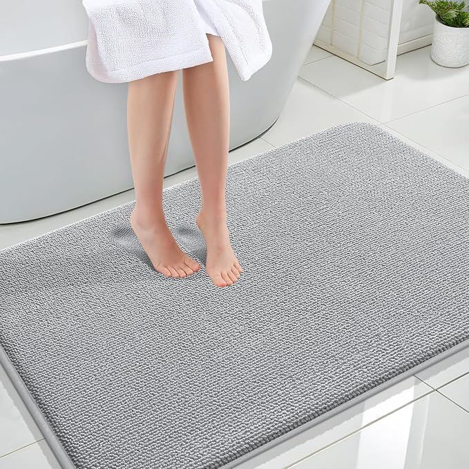 OLANLY Memory Foam Large Bathroom Rug 47x32, Absorbent Bath Mat, Light Grey | Soft Quick Dry Bath Rugs, Non-Slip Carpet, Machine Washable Mat for Bathroom Floor, Tub and Shower, Home Decor Accessories