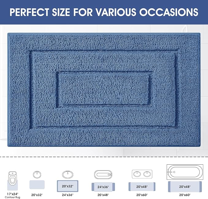 IM HOME Bathroom Rugs, Ultra Soft Plush Fluffy Microfiber Absorbent Bath Mat, Non-Slip Backing, Machine Washable Bath Mats for Bathroom Floor, Tub and Shower, Blue/32"x20"/Bordered