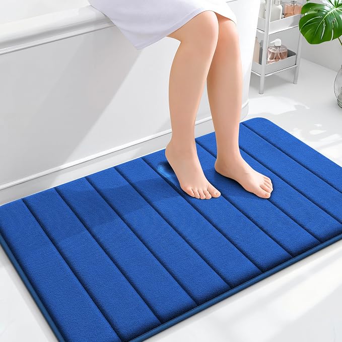 OLANLY Memory Foam Large Bath Mat 40x24, Super Soft Absorbent Bathroom Rugs | Royal Blue, Quick Dry Bath Rug, Machine Washable Shower Floor Mats, Bathmat Carpet for Bathroom Floor, Tub and Shower