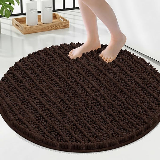 Smiry Bathroom Rugs Round 24X24, Extra Soft Rubber Backing Bath Mats | Brown Machine Washable Non Slip Quick Dry Bath Mats for Bathroom Floor, Tub, Shower, Home Decor Accessories