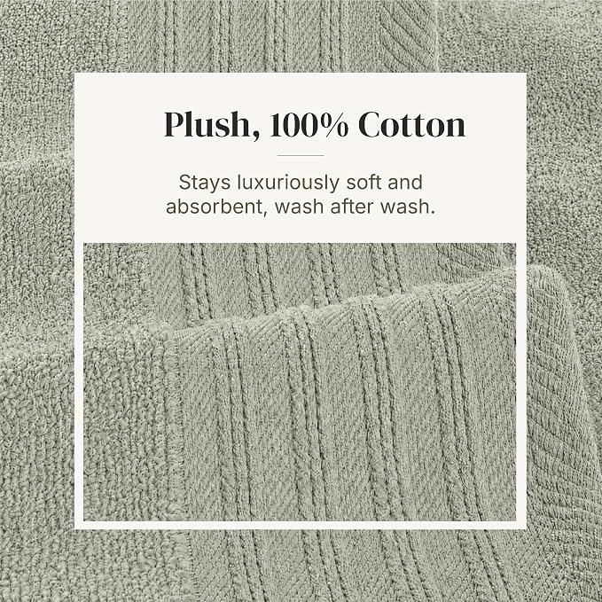 Modern Threads 6 Piece Cotton Bath Towel Set – Ultra Soft 550 GSM Towels – Bathroom Set with Hand Towels and Washcloths – Geometric (Soft Olive)