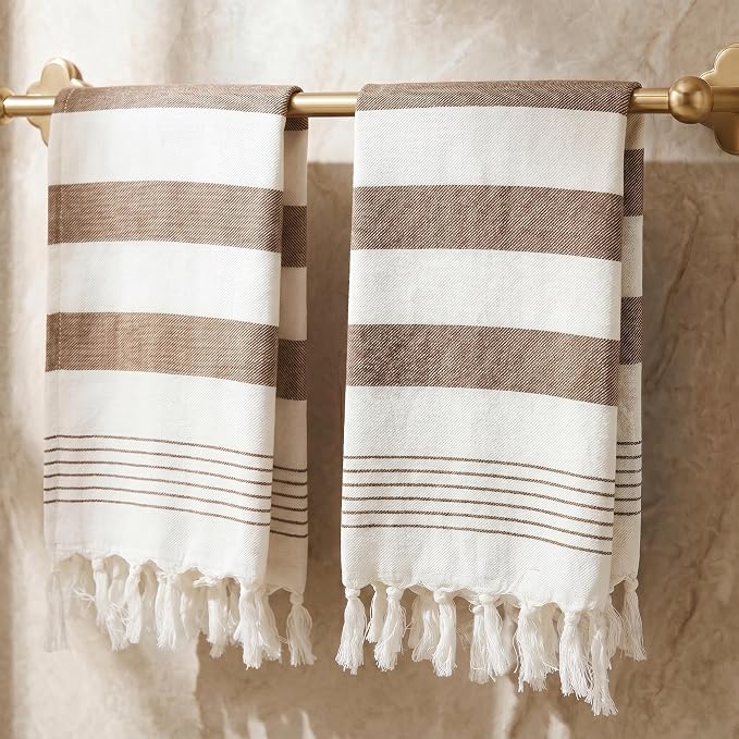 KIBAGA Decorative Hand Towels for Your Bathroom Or Kitchen - Luxurious Set of 2 Soft Boho Cotton Towels are Absorbent, Lightweight & Dry Quickly - Perfect to Elevate Any Bath Decoration at Home