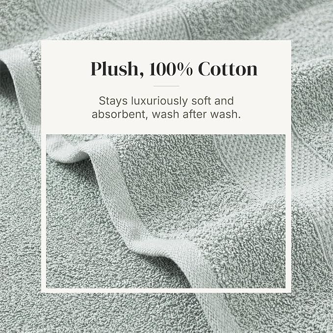 Modern Threads 6 Piece Cotton Bath Towel Set – Ultra Soft 600 GSM Towels – Bathroom Set with Hand Towels and Washcloths – Waffle (Sage Mist)