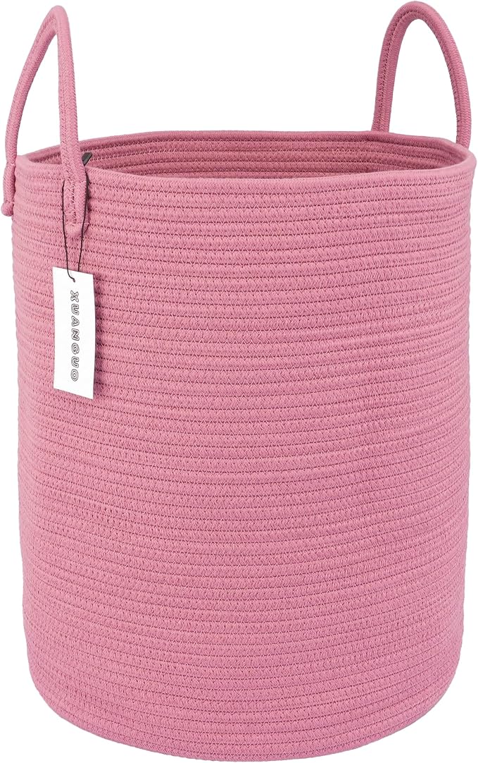 XUANGUO Cotton Rope Laundry Basket Hamper for Clothes Woven Storage Basket for Living Room Bedroom Boho Tall Rope Baskets for Blanket Toys Pillow Towels Baby Nursery Hamper Bin grape purple