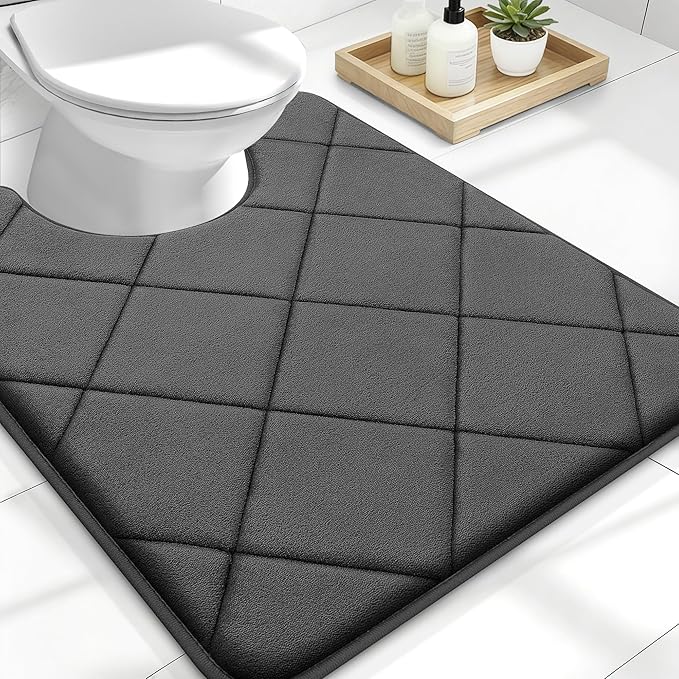 OLANLY Memory Foam Toilet Rugs U-Shaped 24x20, Ultra Soft and Absorbent | Black, Quick Dry Commode Contour Rugs, Machine Washable, Comfortable Bathroom Contour Bath Mats for Toilet Base